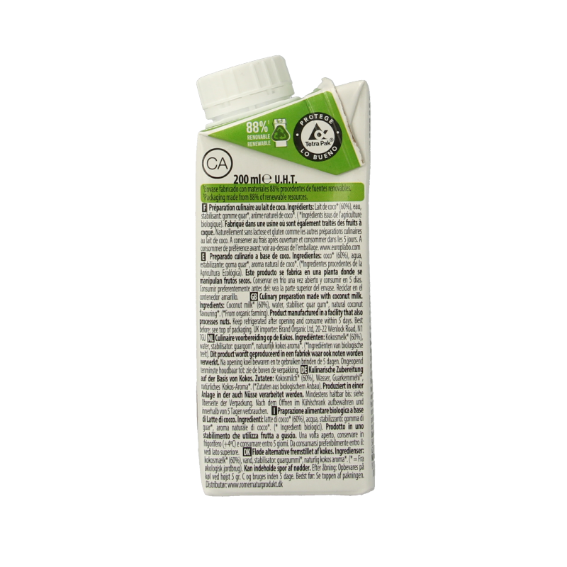 Ecomil Kokosmelk cuisine bio 200 Milliliter