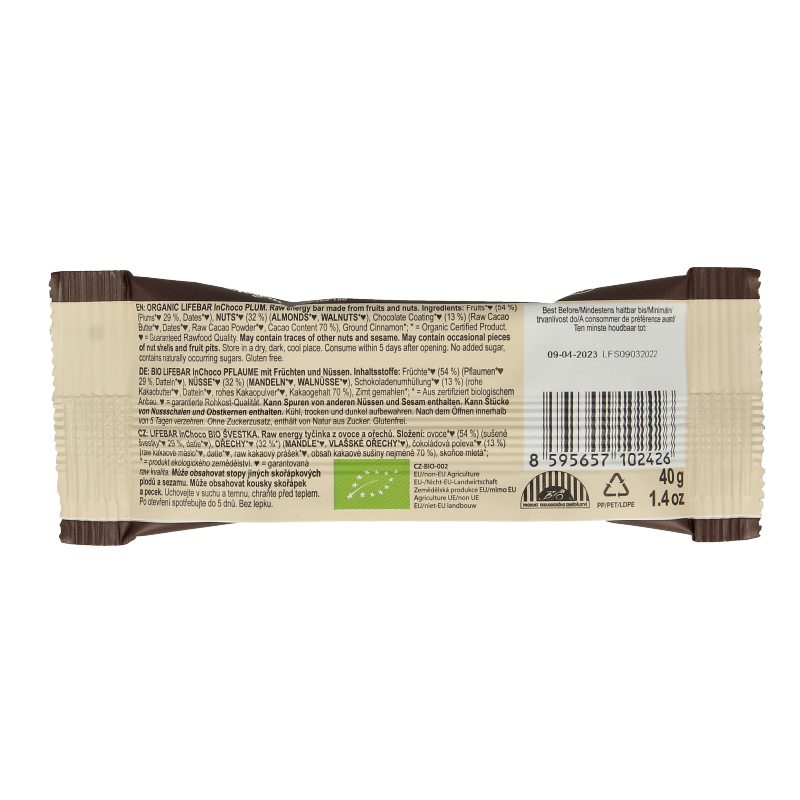 Lifefood Lifebar Inchoco pruimen bio raw 40 Gram