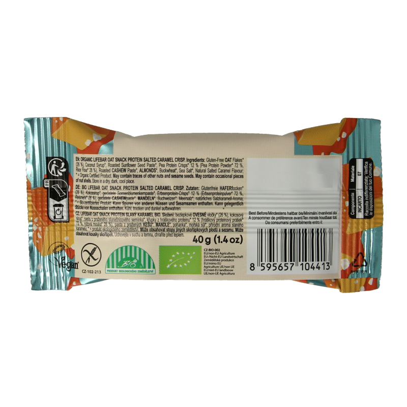 Lifefood Lifebar oatsnack proteine salted caramel crisp bio 40 Gram