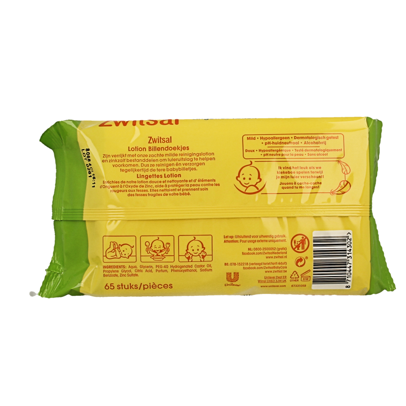 Zwitsal Billendoekjes lotion 65 Stuks