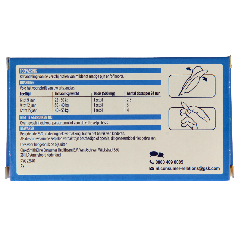 Panadol Junior 500mg 10 Zetpillen