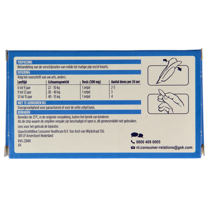 Panadol Junior 500mg 10 Zetpillen