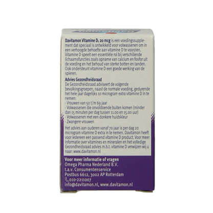 Davitamon Vitamine D3 forte smelttablet 75 Tabletten
