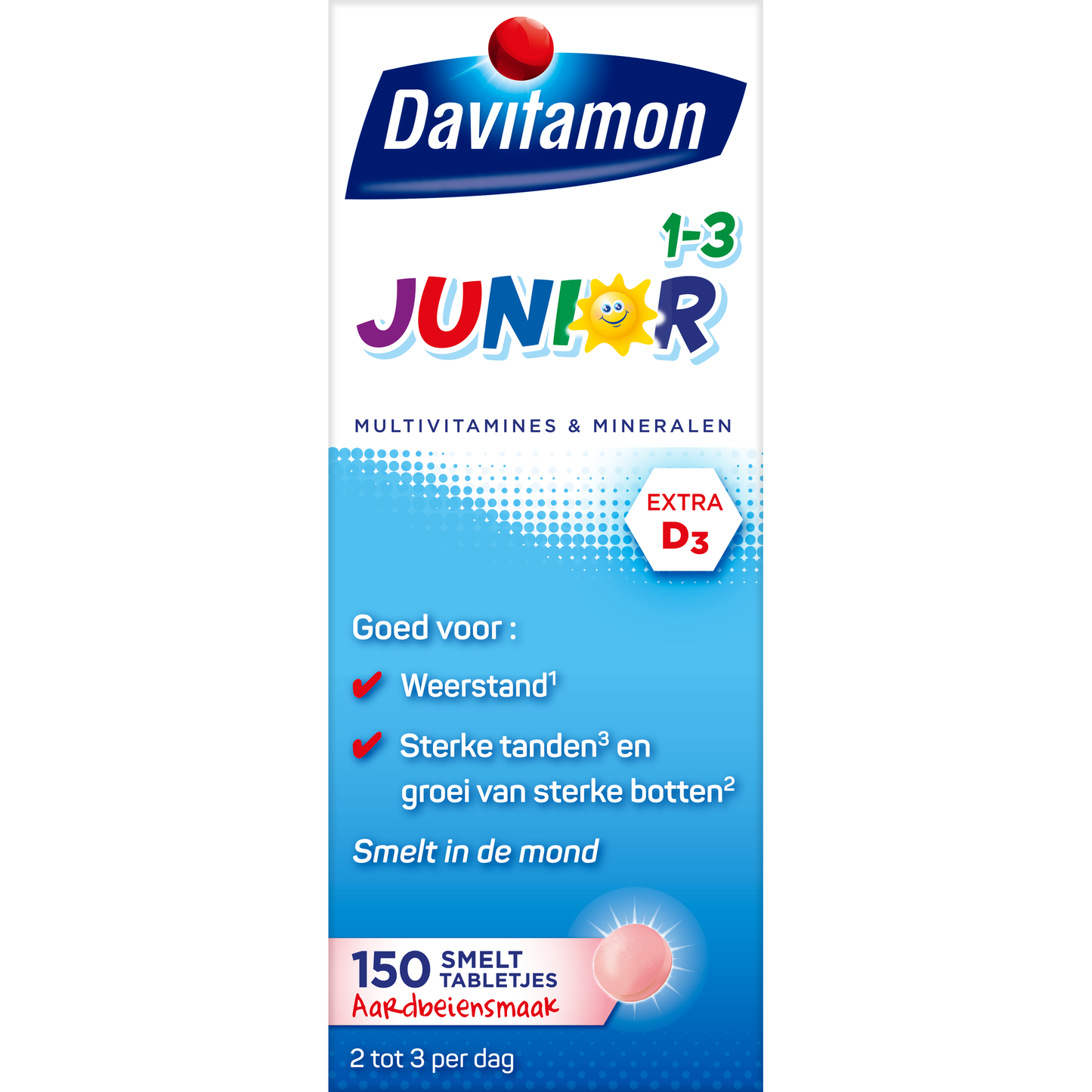 Davitamon Junior 1-3 smelttablet aardbei  150 Tabletten