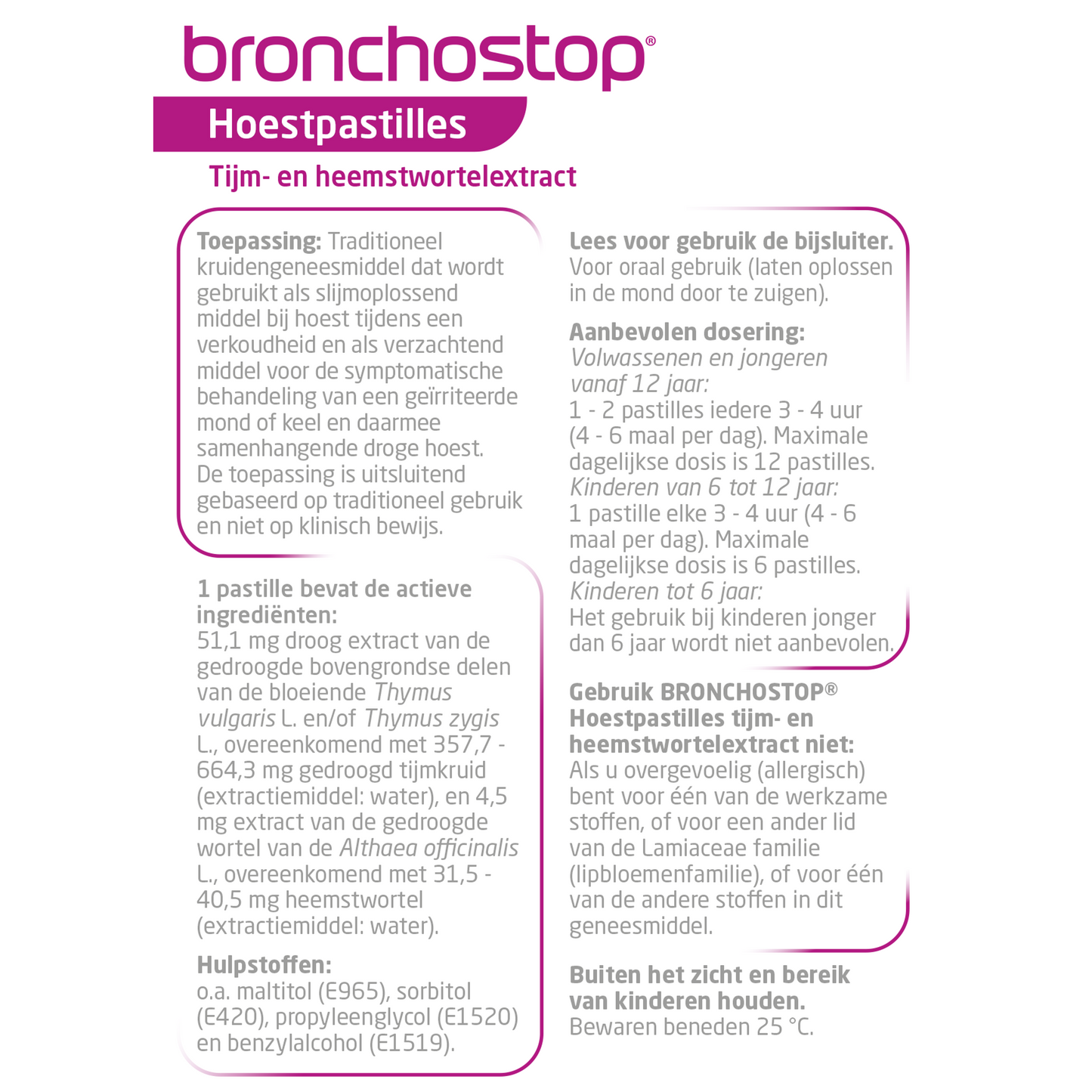 Bronchostop Hoestpastille tijm heemst 20.00 Stuks