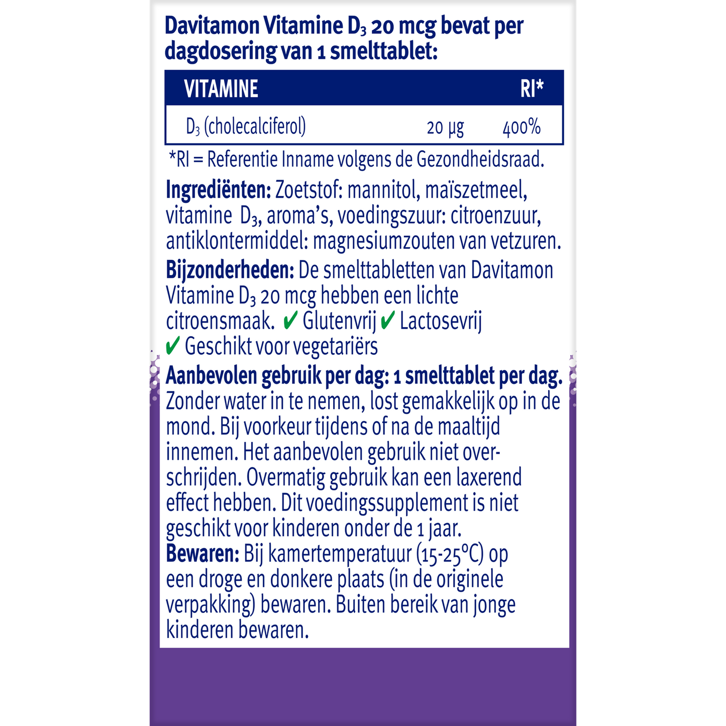 Davitamon Vitamine D3 20mcg 75.00 Smelttabletten