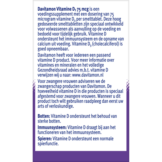 Davitamon Vitamine D3 75mcg 75.00 Smelttabletten