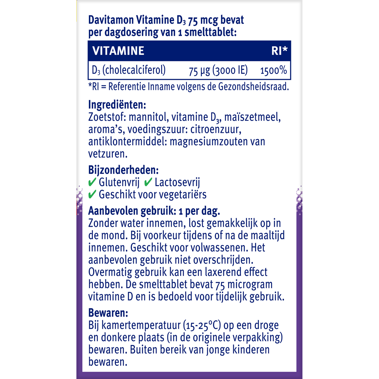Davitamon Vitamine D3 75mcg 75.00 Smelttabletten