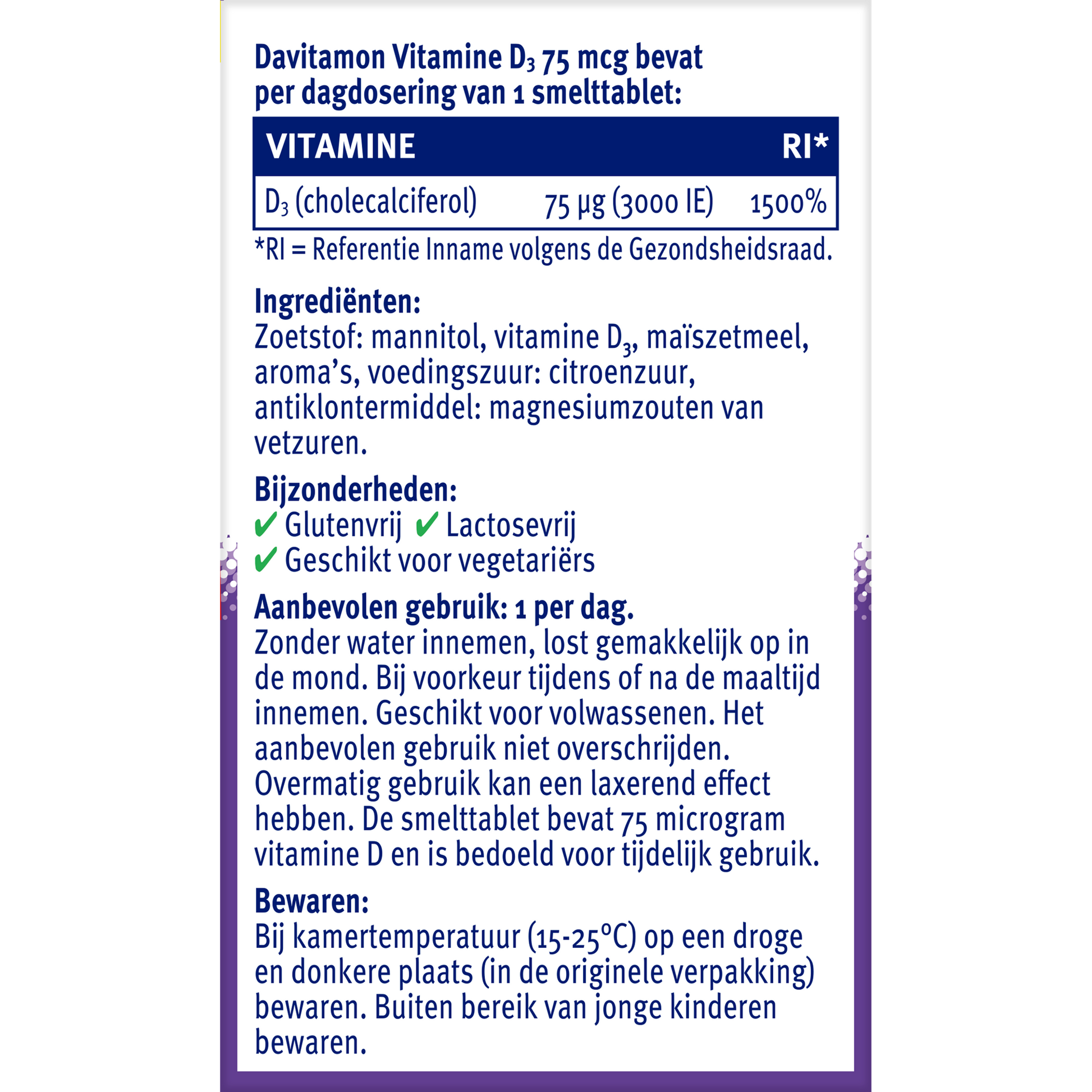 Davitamon Vitamine D3 75mcg 75.00 Smelttabletten