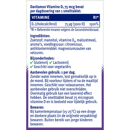 Davitamon Vitamine D3 75mcg 75.00 Smelttabletten
