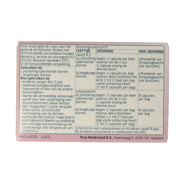 Teva Loperamide HCL 2 mg 20 Capsules