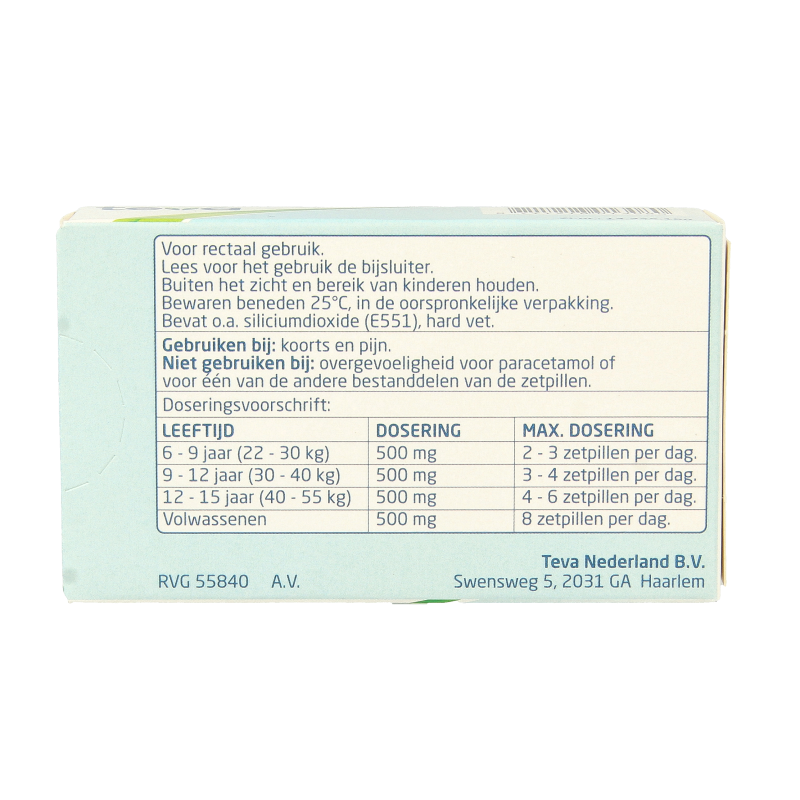Teva Paracetamol 500mg 10 Zetpillen