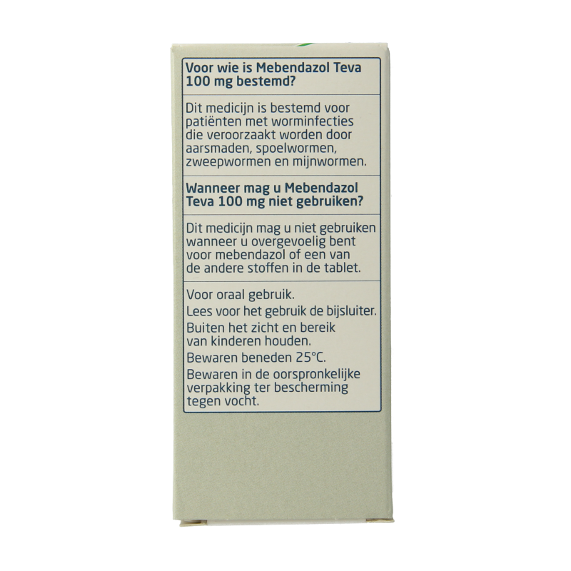Teva Mebendazol 100mg 6 Stuks
