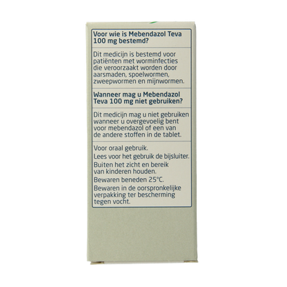 Teva Mebendazol 100mg 6 Stuks