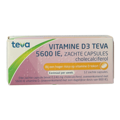 Teva Vitamine D3 5600IE zachte capsules 12.00 Capsules