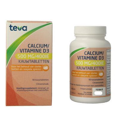 Teva Calcium / vitamine D 500mg / 400IE 90 Kauwtabletten