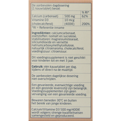 Teva Calcium / vitamine D 500mg / 400IE 90 Kauwtabletten