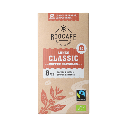 Biocafe Koffiecapsules Lungo bio 20.00 Stuks