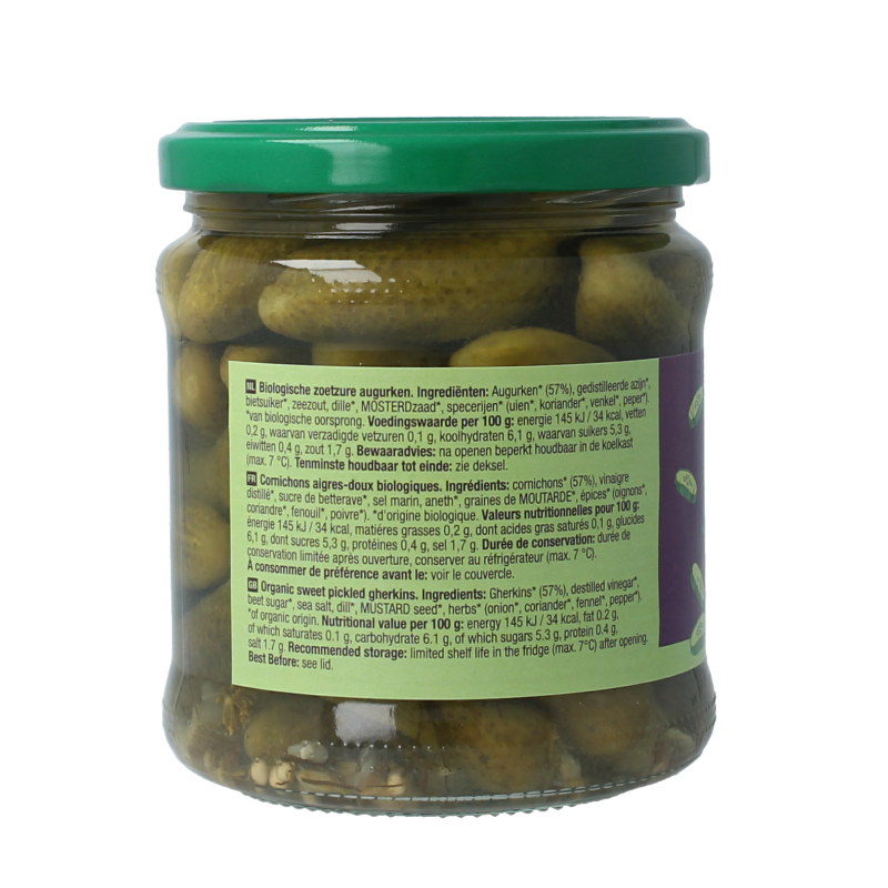 Your Organic Nature Augurken zoetzuur 330 Gram