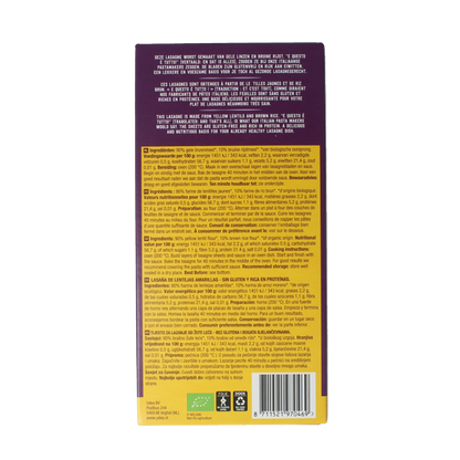 Your Organic Nature Lasagne van gele linzen bio 250 Gram