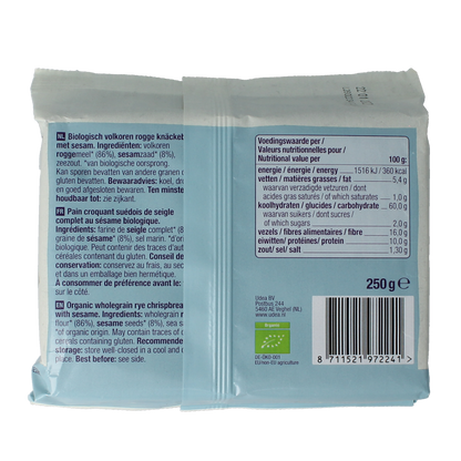 Your Organic Nature Knackebrod volkoren sesam bio 250.00 Gram