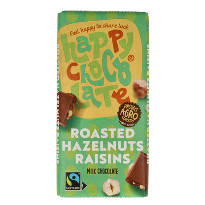 Happy Chocolate Melk geroosterde hazelnoot rozijn bio 100.00 Gram