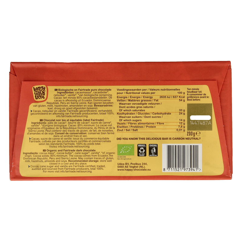Happy Chocolate Dark 85% bio 200 Gram
