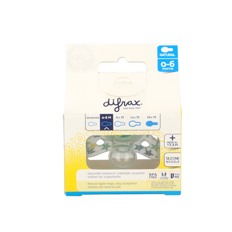 Difrax Fopspeen natural 0-6 maanden assorti  1 Stuks