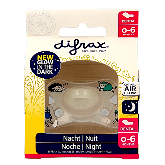 Difrax Fopspeen dental 0-6 maanden glow in the dark 1 Stuks