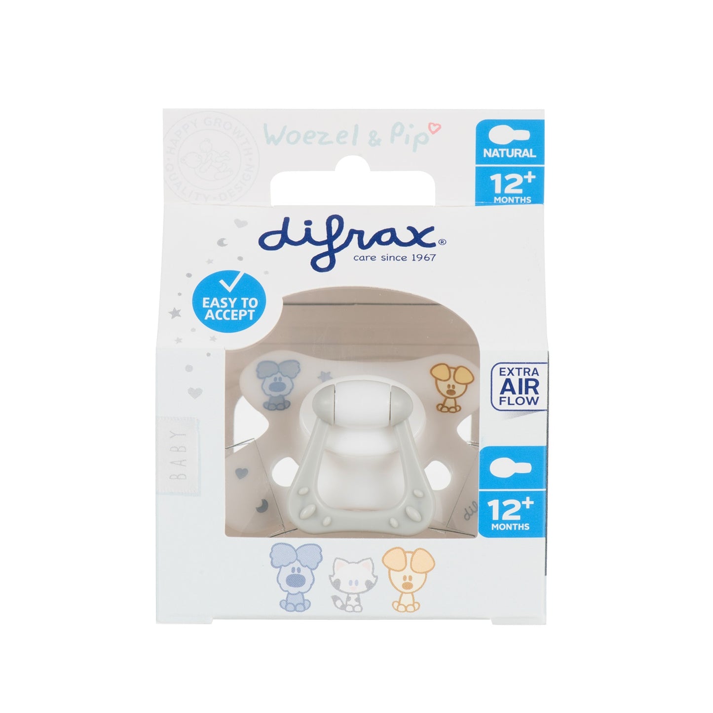 Difrax Fopspeen natural 12+ maanden Woezel & Pip 1 Stuks