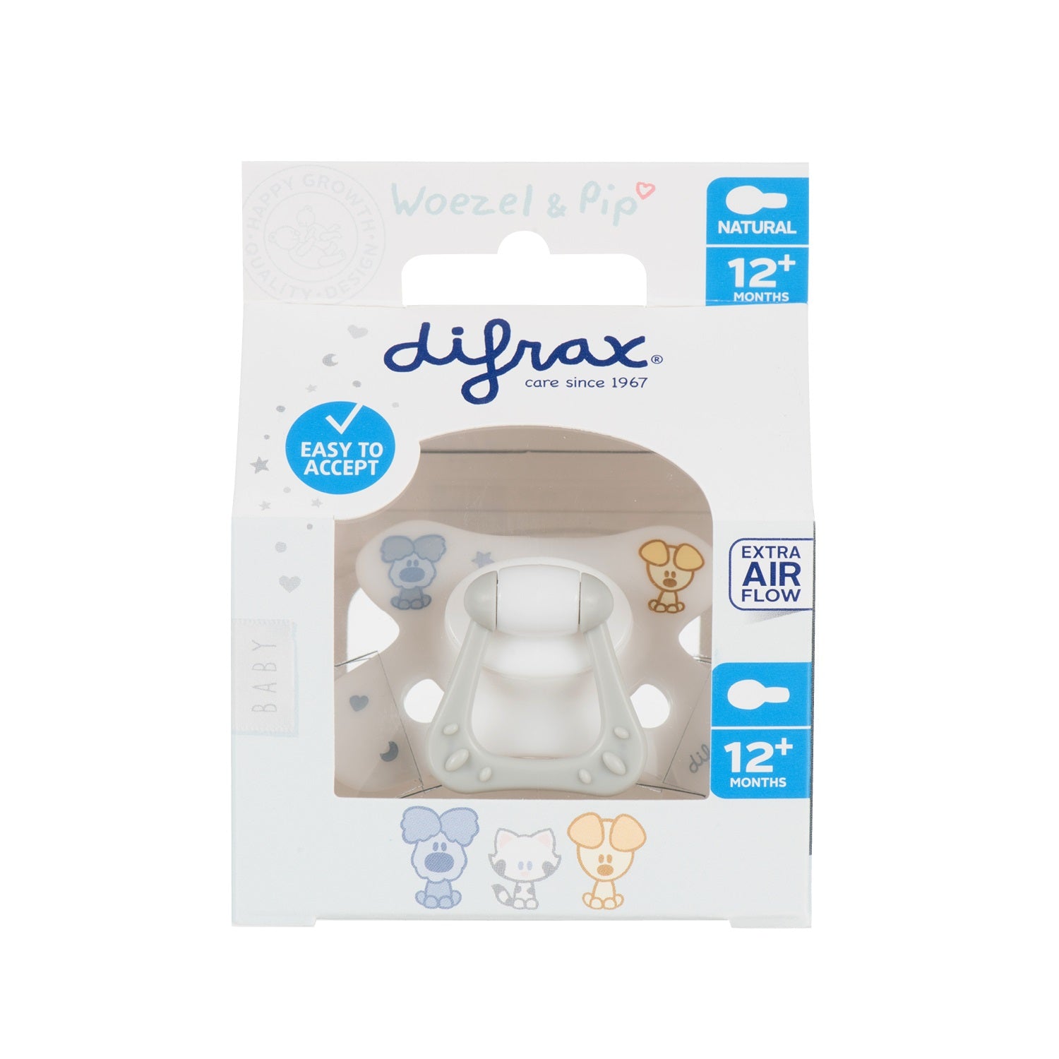 Difrax Fopspeen natural 12+ maanden Woezel & Pip 1 Stuks