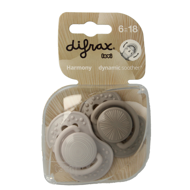 Difrax Fopspeen 6-18 maanden harmony light grey/dark grey 2 Stuks
