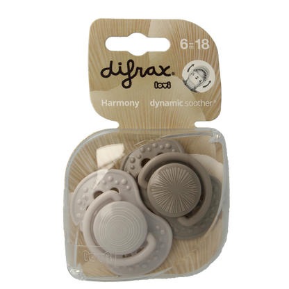 Difrax Fopspeen 6-18 maanden harmony light grey/dark grey 2 Stuks