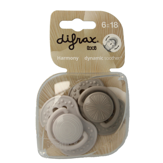 Difrax Fopspeen 6-18 maanden harmony light grey/dark grey 2 Stuks