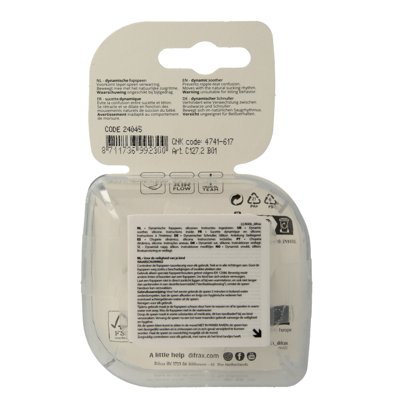 Difrax Fopspeen 6-18 maanden harmony light grey/dark grey 2 Stuks