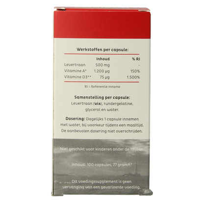 Draisma Vitamine A + D levertraan 100.00 Capsules