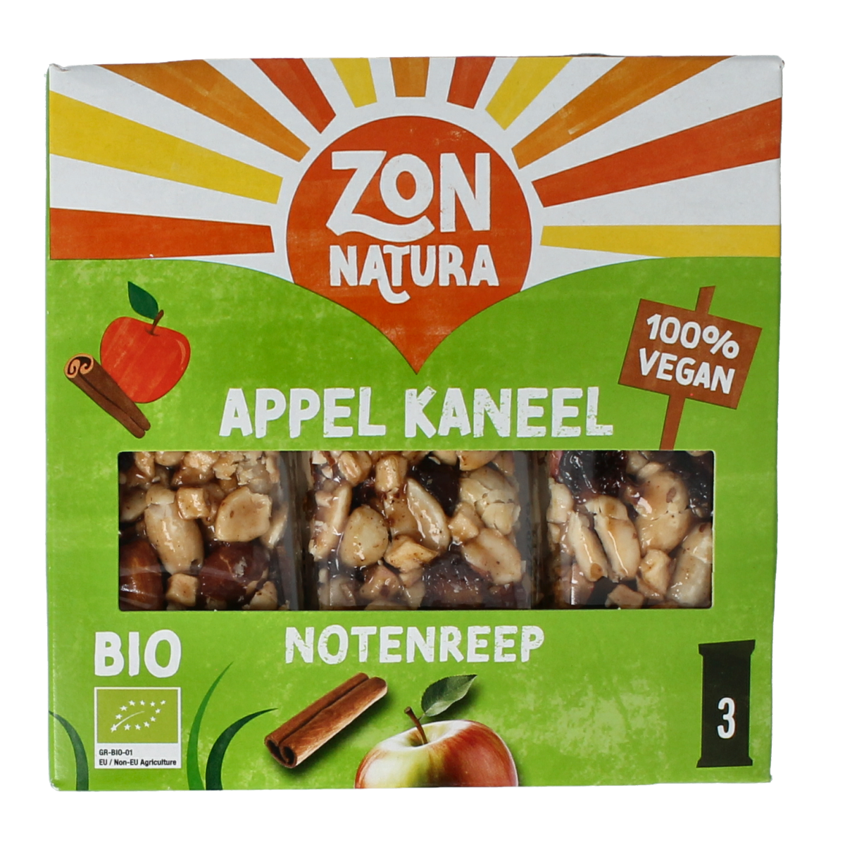 Zonnatura Noten appel kaneel reep 25 gram bio 3.00 Stuks