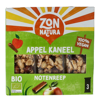 Zonnatura Noten appel kaneel reep 25 gram bio 3.00 Stuks