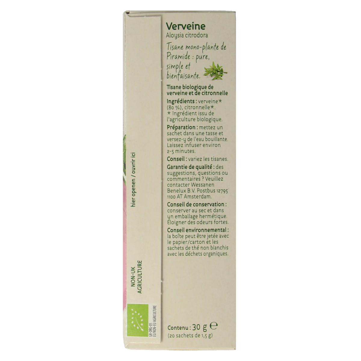 Piramide Verveine thee eko bio 20.00 Zakjes