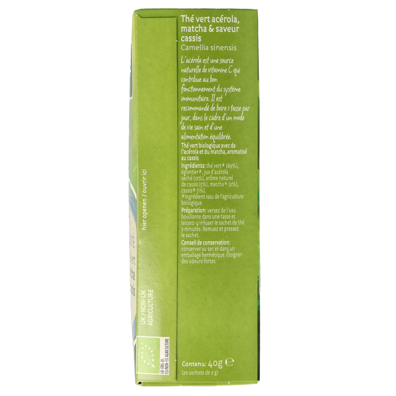 Piramide Immuun groene thee acerola matcha & zwarte bes bio 20 Zakjes