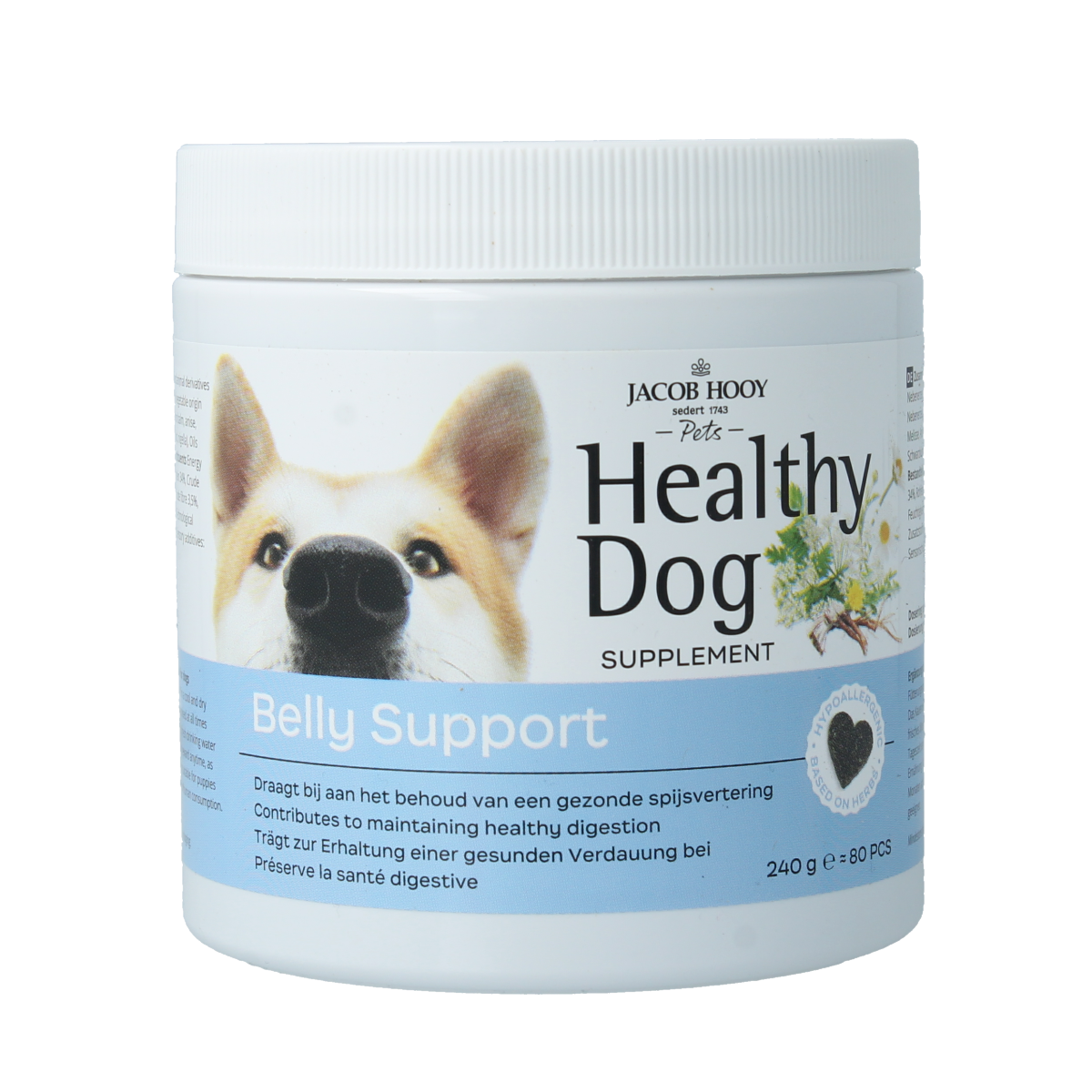Jacob Hooy Pets Healthy dog belly support 80.00 Stuks