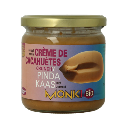 Monki Pindakaas crunchy met zout eko bio 330 Gram