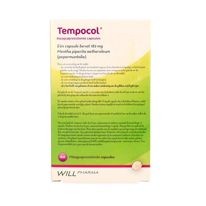Tempocol Maagsapresistente pepermunt 182mg 60 Capsules