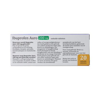 Leidapharm IBUPROFEN AURO TABLET OMHULD 200 MG UAD 20.00 Stuks
