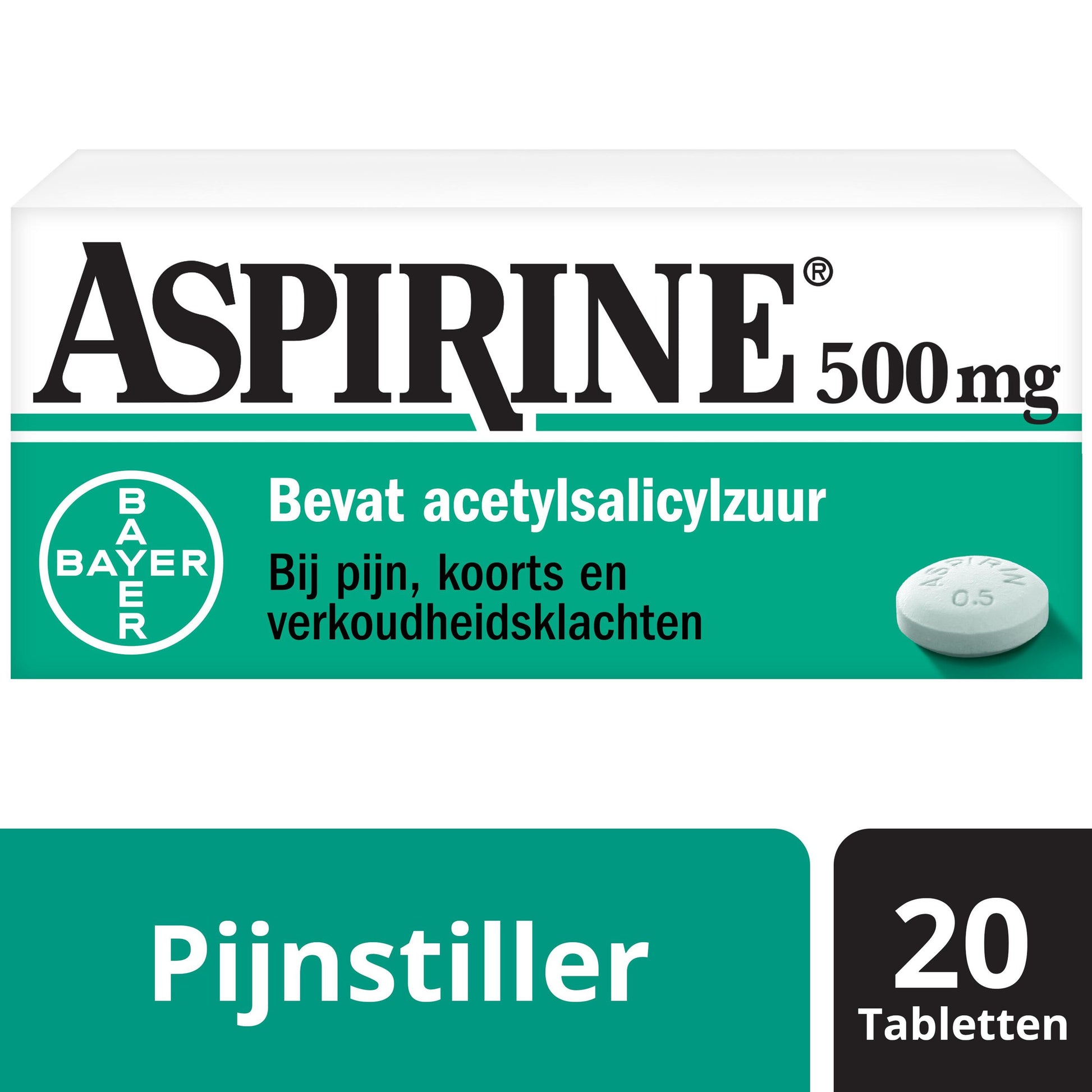 Aspirine Acetylsalicylzuur 500mg 20 Tabletten