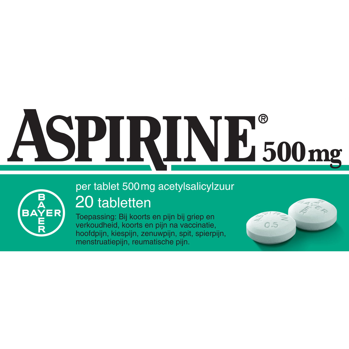 Aspirine Acetylsalicylzuur 500mg 20.00 Tabletten