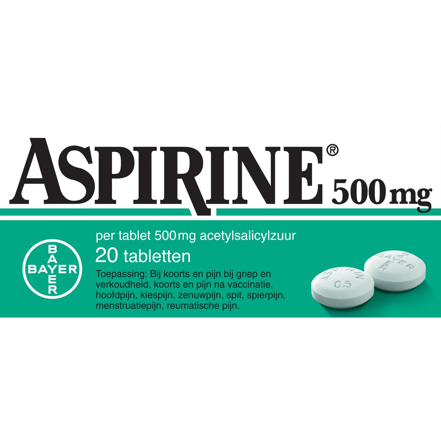 Aspirine Acetylsalicylzuur 500mg 20.00 Tabletten