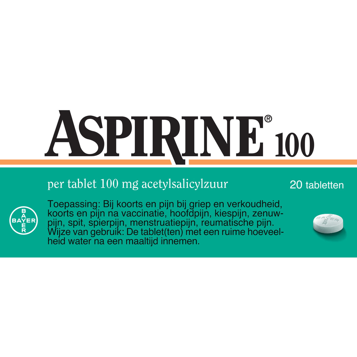 Aspirine Acetylsalicylzuur 100mg 20.00 Tabletten