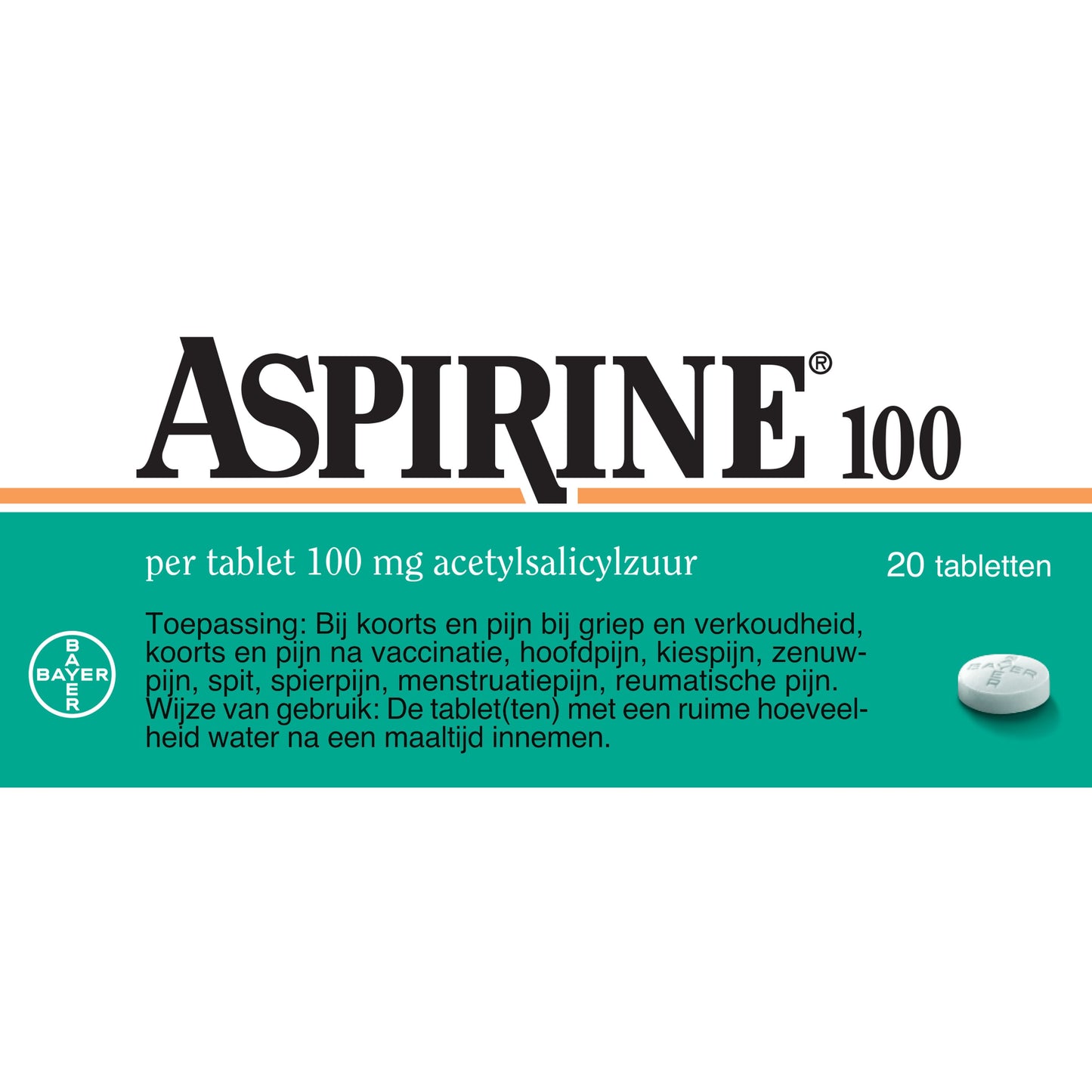Aspirine Acetylsalicylzuur 100mg 20.00 Tabletten
