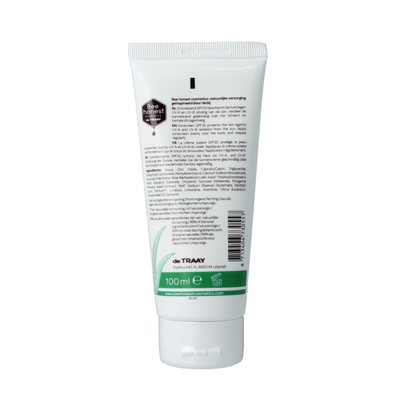 Traay Bee Honest Zonnebrand aloe & honing SPF30 100 Milliliter